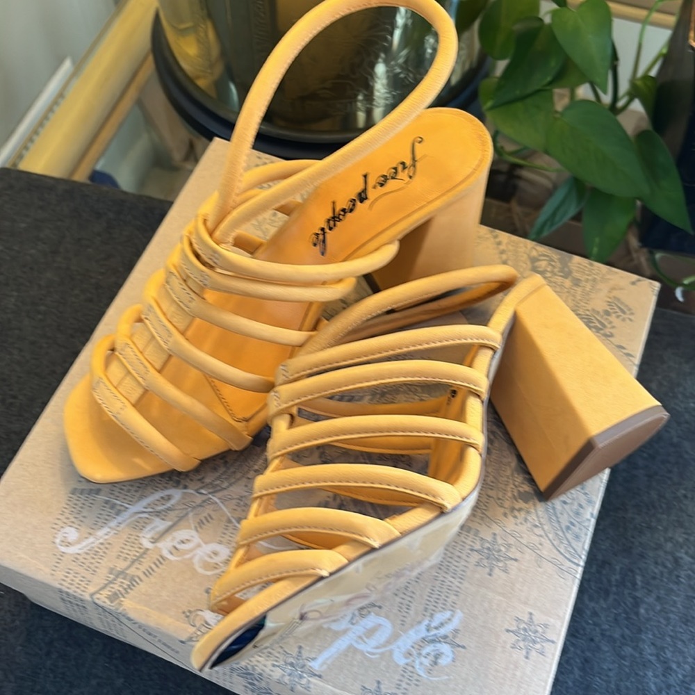 Free People Colette Cinched Heel Sandal in Hot Orange, Size 36.5 (6.5) NIB
